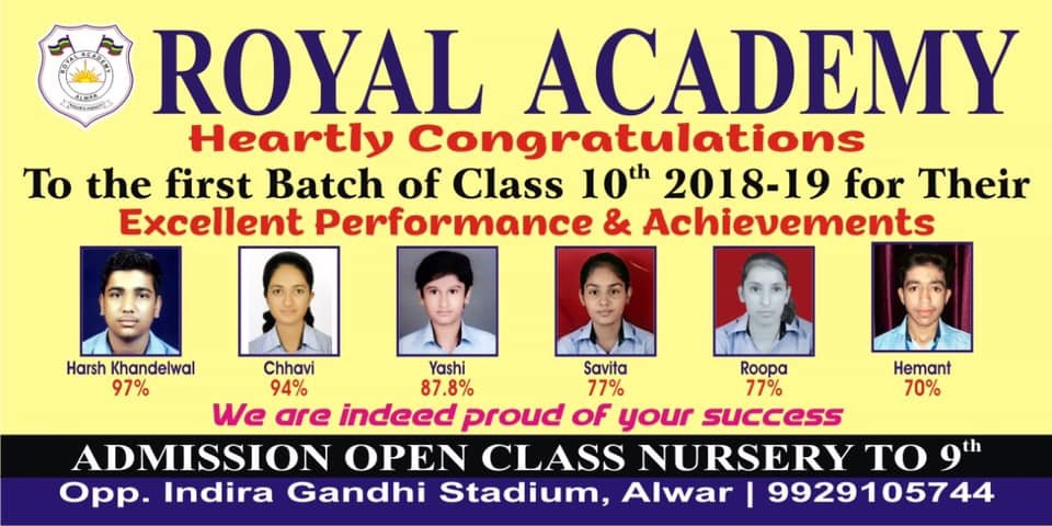 Royal Academy Alwar Class X board examination toppers 2018-19